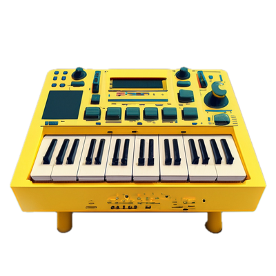 a yellow electronic keyboard sitting on top of a table