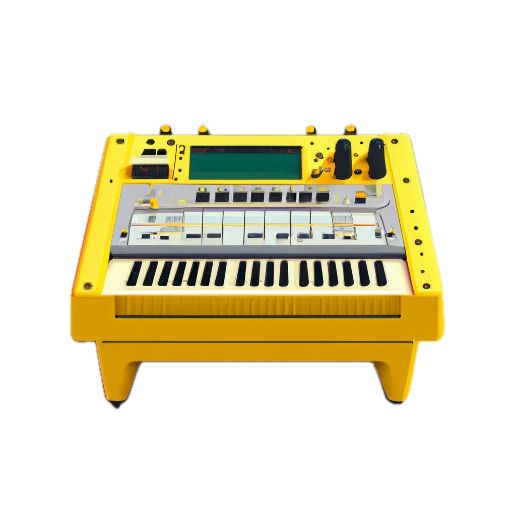 a yellow electronic keyboard sitting on top of a table