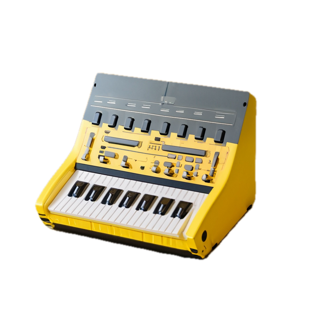 a yellow and black musical instrument with keys