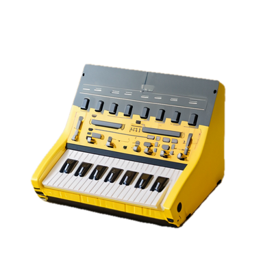 a yellow and black musical instrument with keys