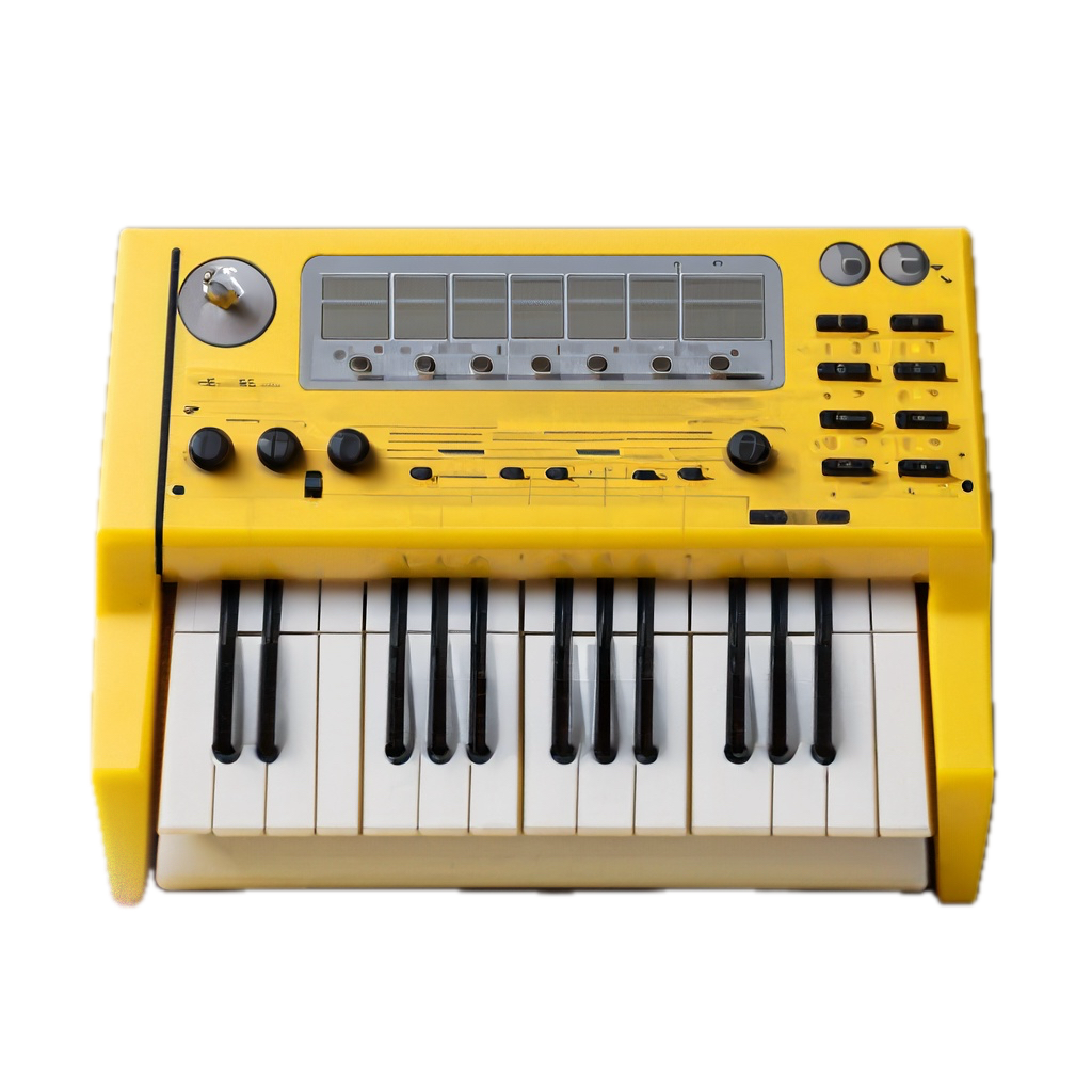 a yellow electronic keyboard with many keys