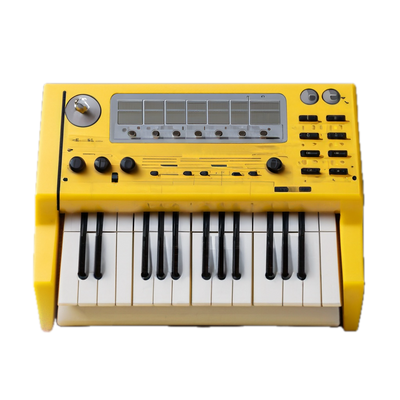 a yellow electronic keyboard with many keys