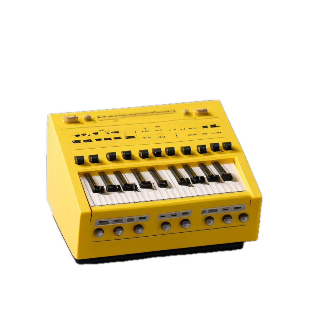 a yellow electronic keyboard sitting on top of a table