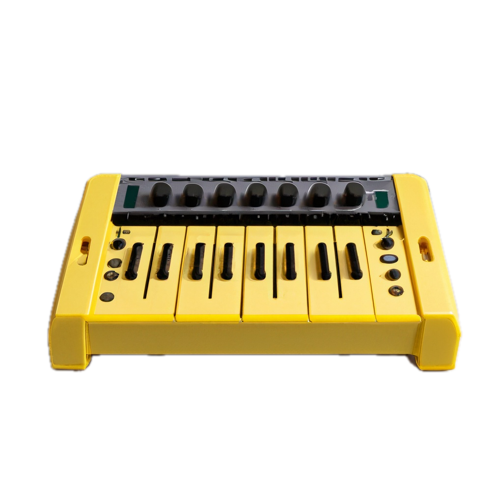 a yellow musical keyboard with black keys