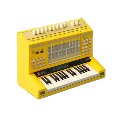 a yellow electronic device with a keyboard on it