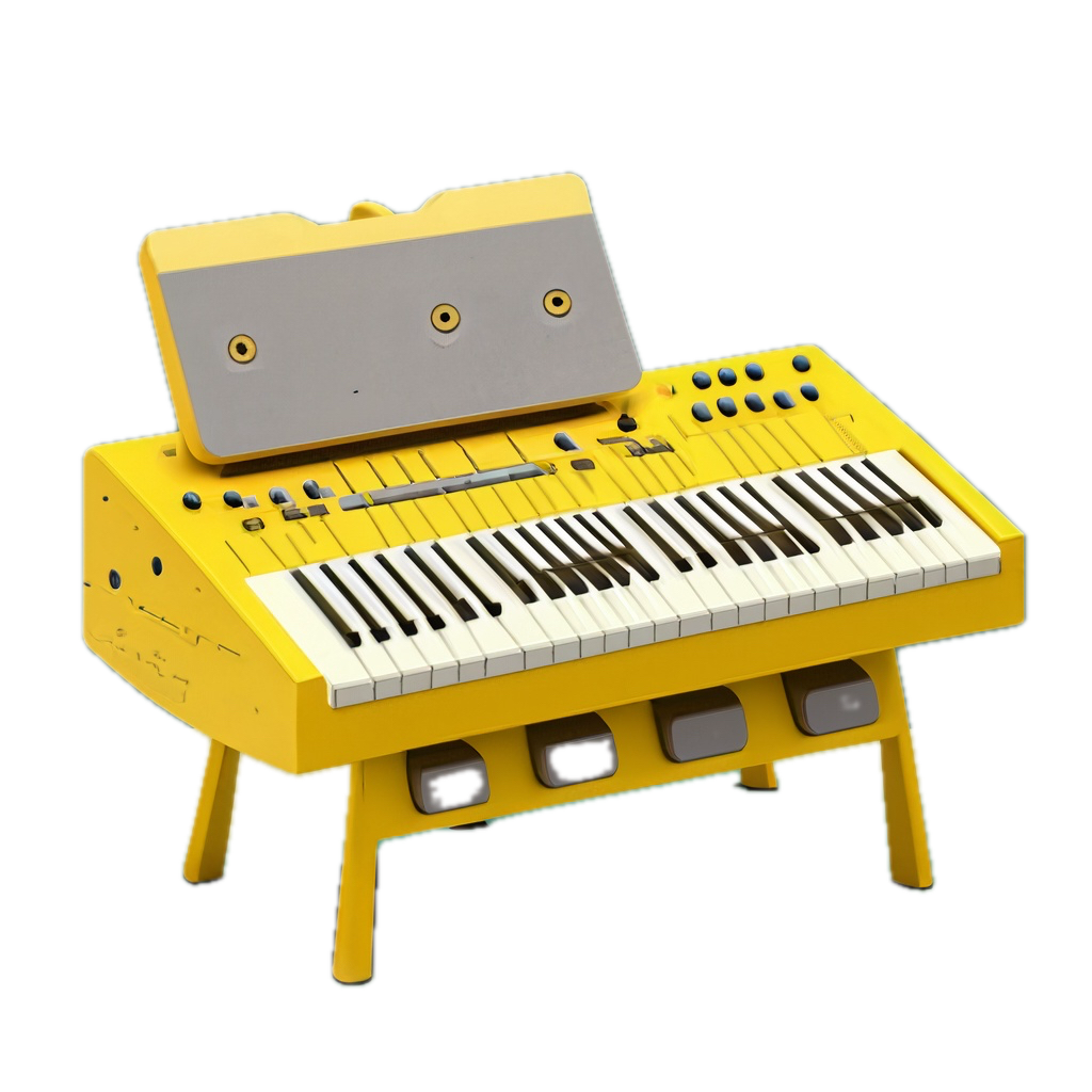 a yellow piano with a keyboard attached to it