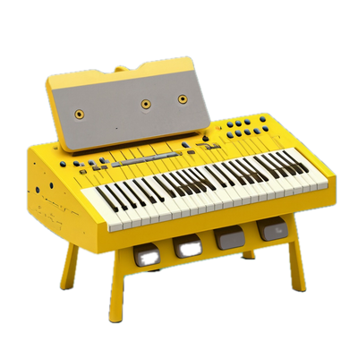 a yellow piano with a keyboard attached to it