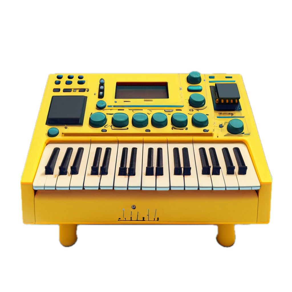 a yellow electronic keyboard sitting on top of a table