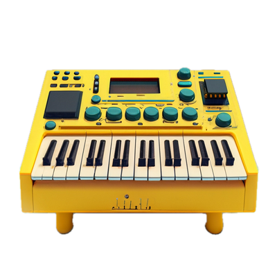 a yellow electronic keyboard sitting on top of a table