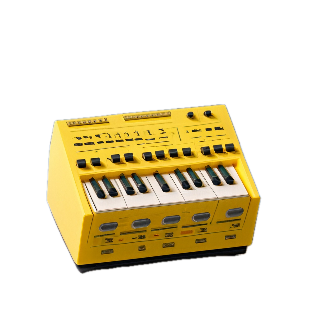 a yellow electronic keyboard sitting on top of a black background