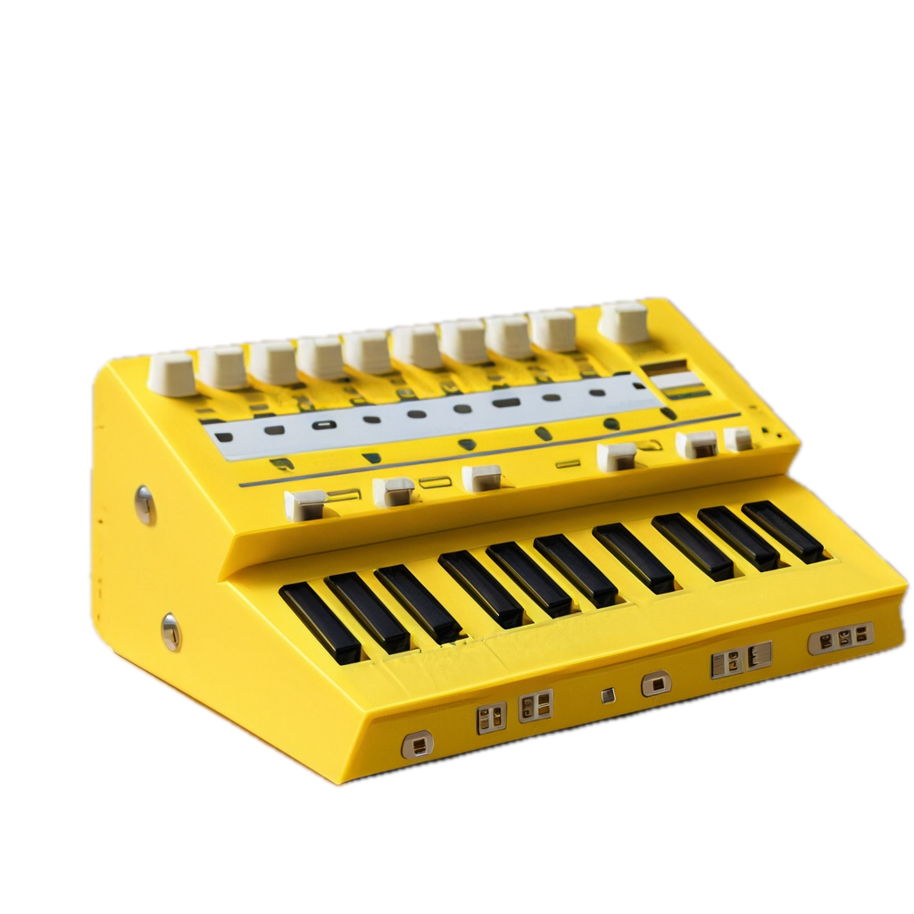 a yellow musical instrument with four different knobs