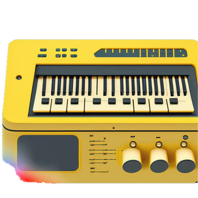 a yellow electronic keyboard with four knobs