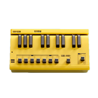 a close up of a yellow and black control panel