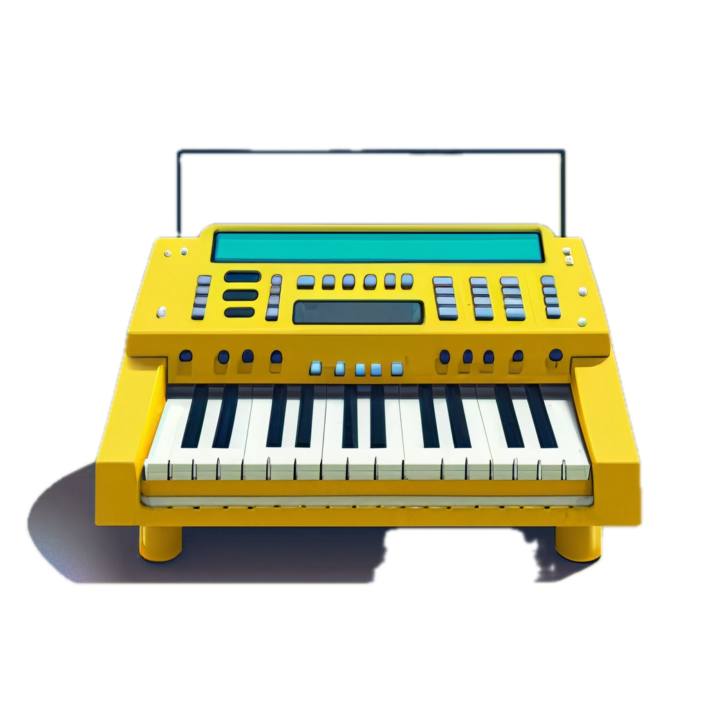 a yellow electronic keyboard with a microphone