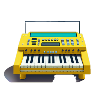 a yellow electronic keyboard with a microphone