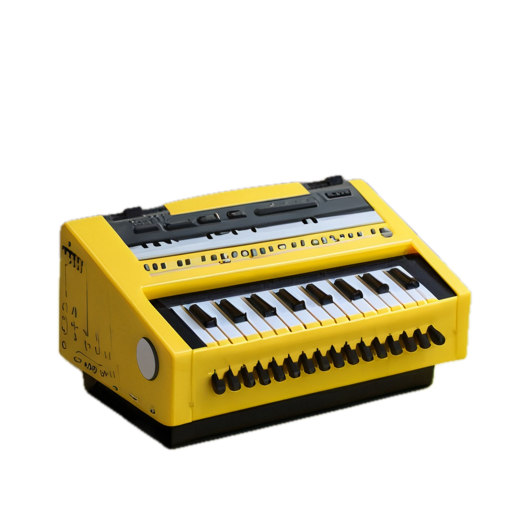 a yellow and black musical instrument on a black background