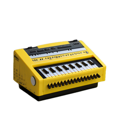 a yellow and black musical instrument on a black background