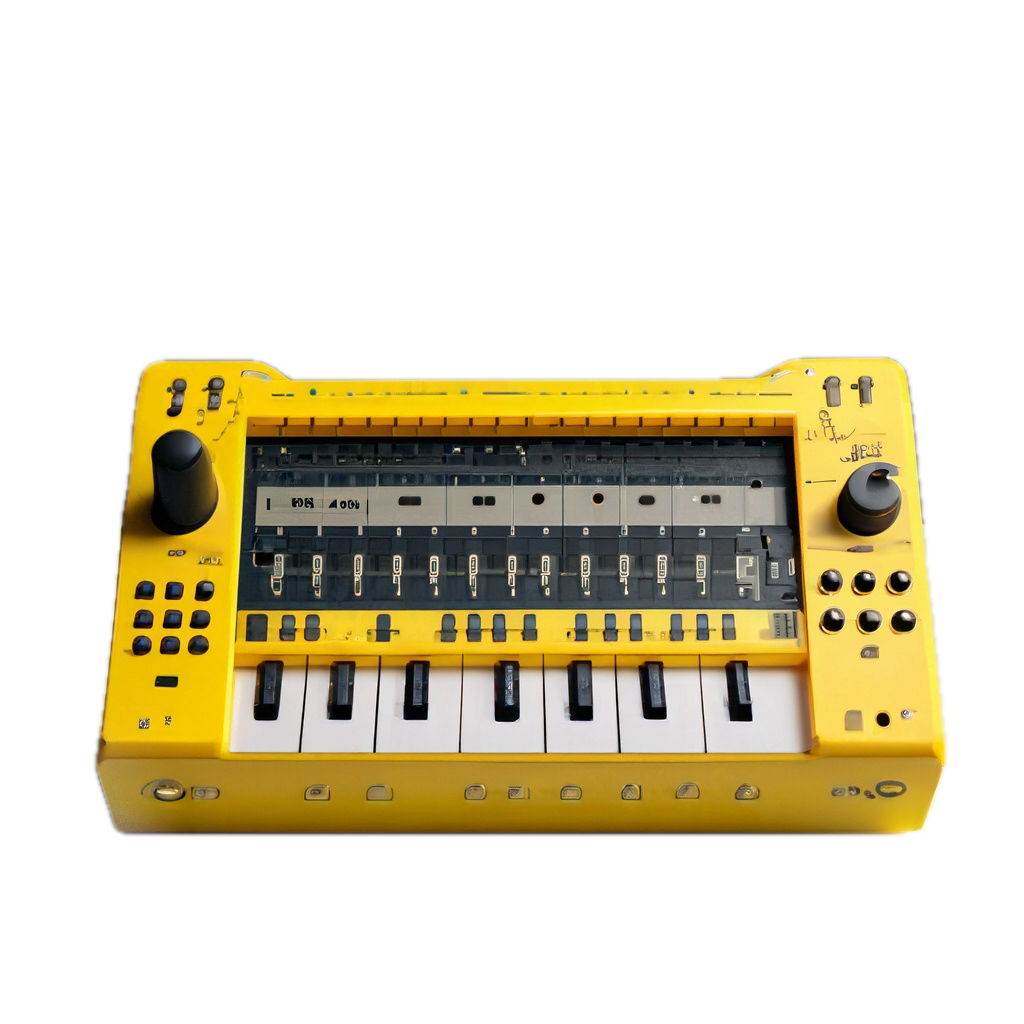 a yellow electronic keyboard sitting on top of a table