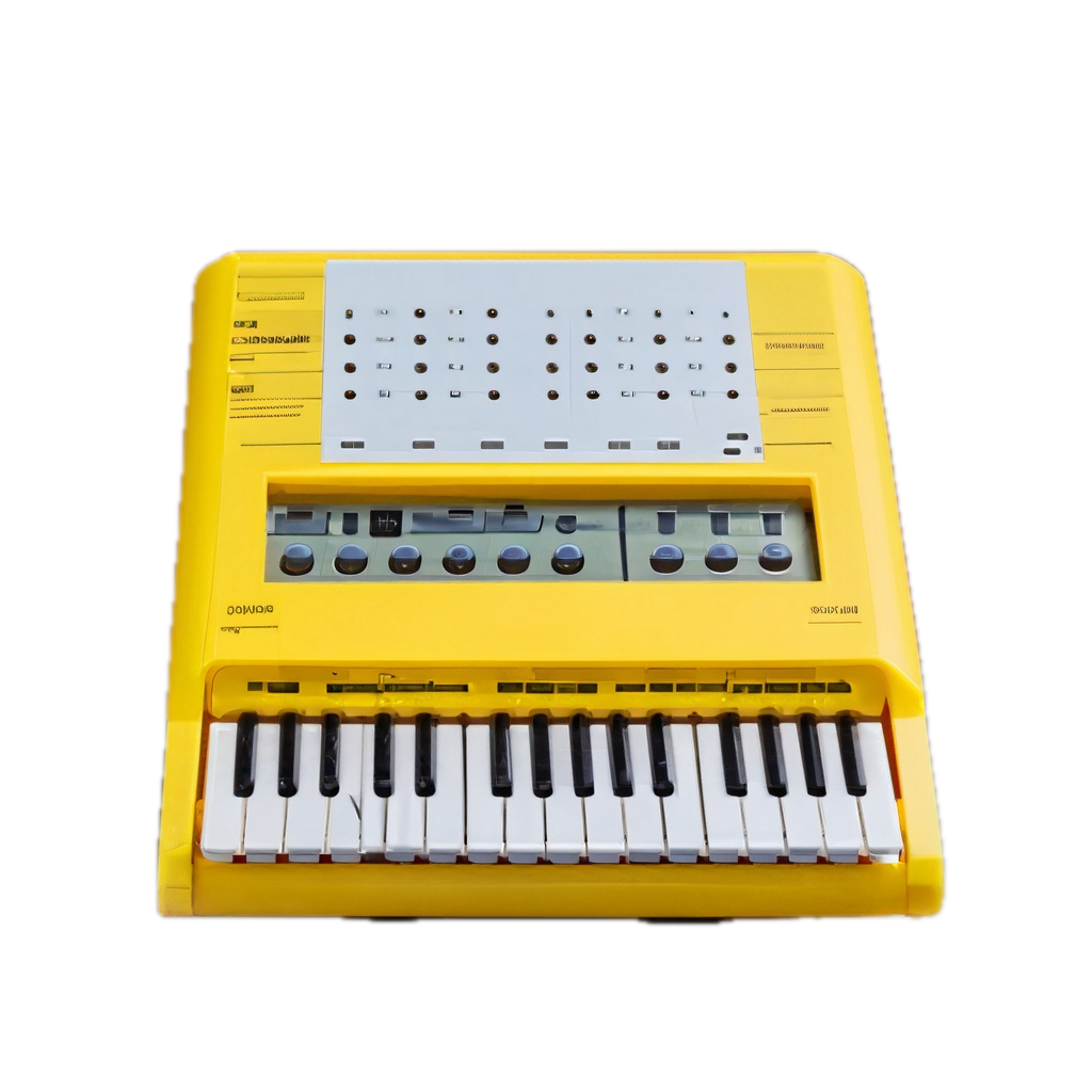 a yellow and white electronic keyboard on a black background