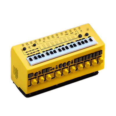 a yellow and black electronic device on a black background