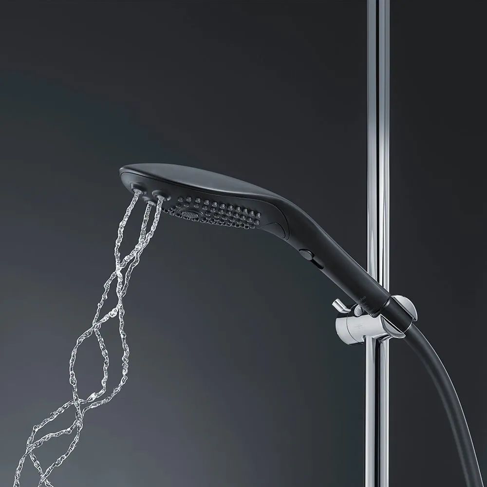 a shower head with a chain attached to it