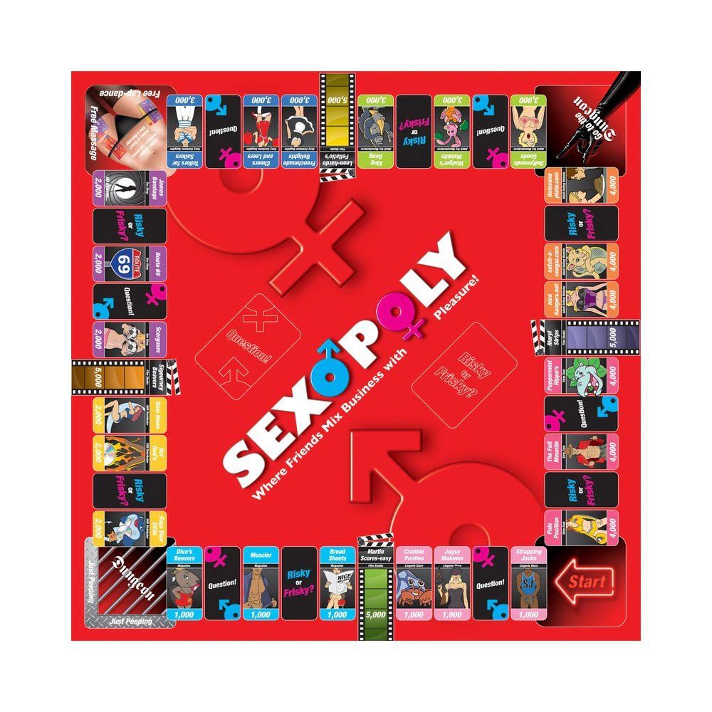 a monopoly board game with a red background