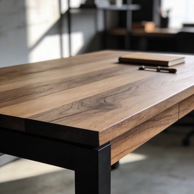 a wooden table with a book on top of it