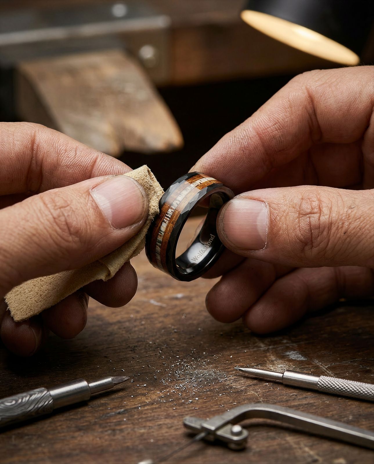 a man is working on a ring in his workshop