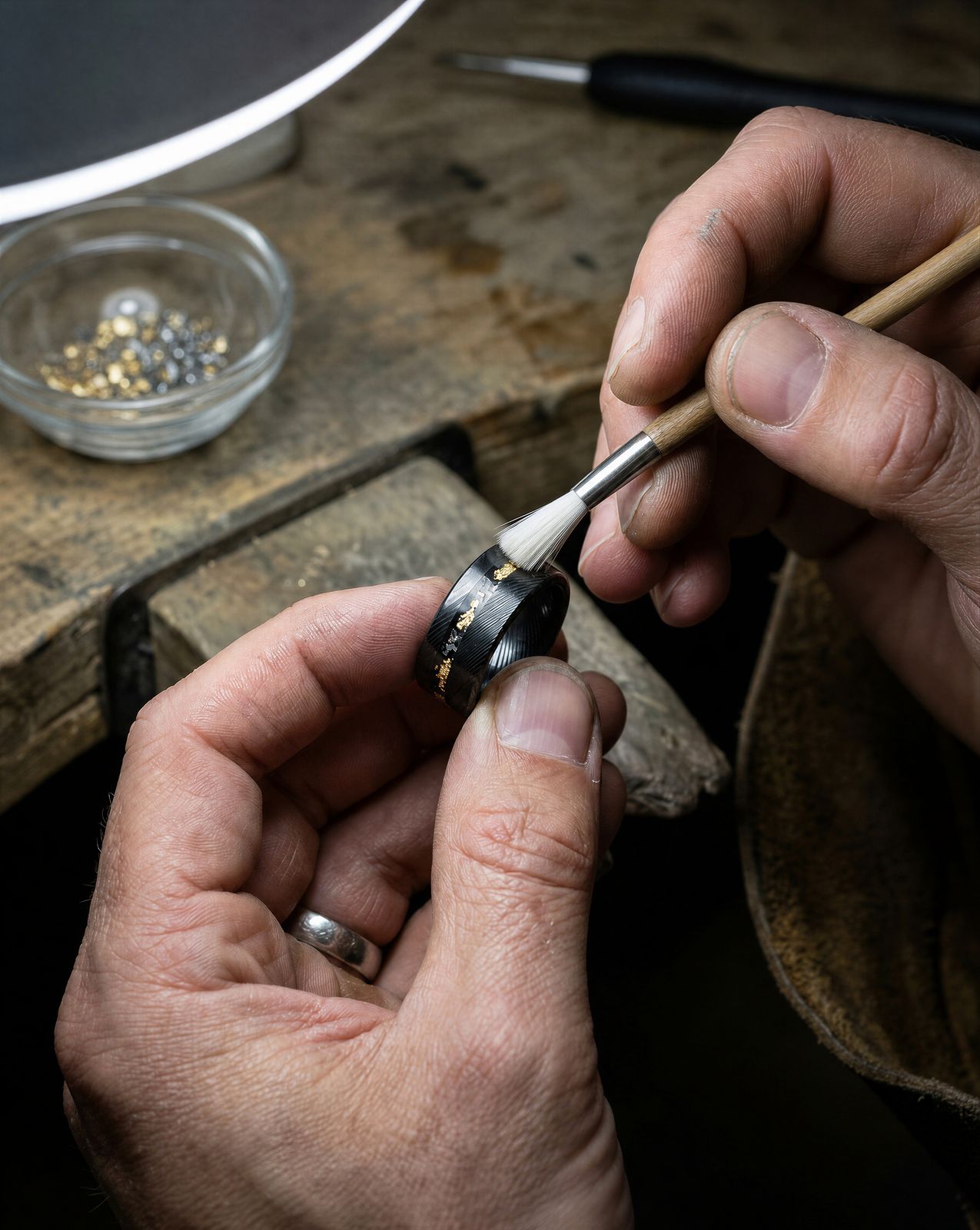 a man is working on a piece of wood