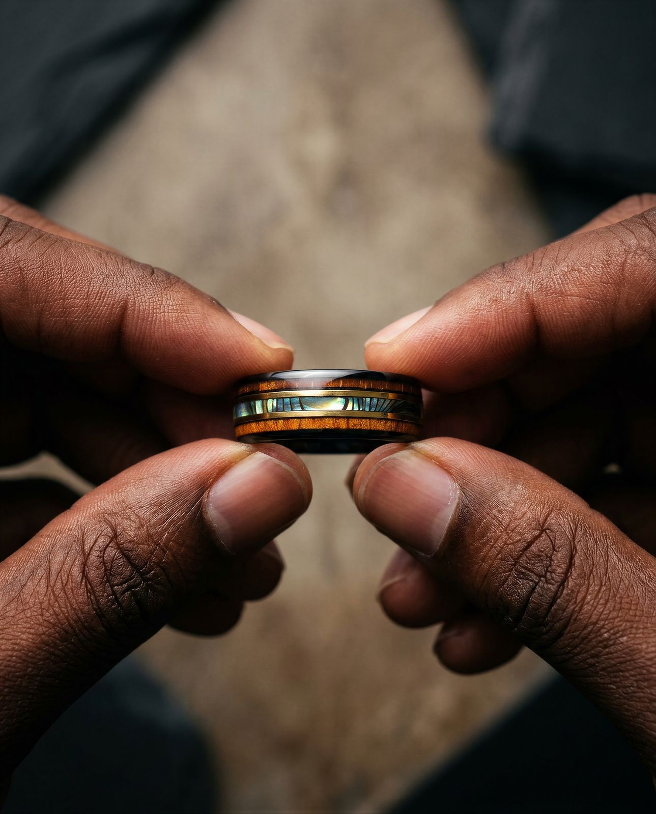 a man holding a ring in his hands