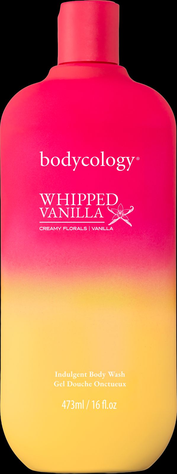 a bottle of whipped vanilla body lotion on a black background