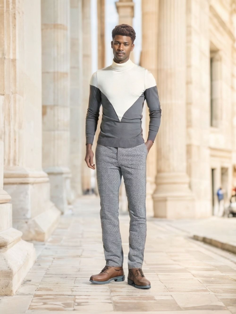 a man is standing in front of a building