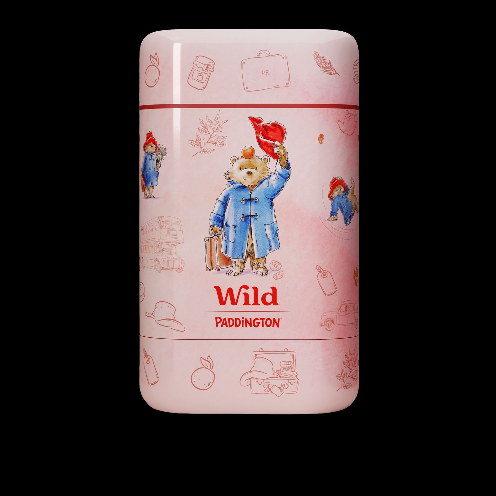 a pink mug with a picture of a bear holding a red flag