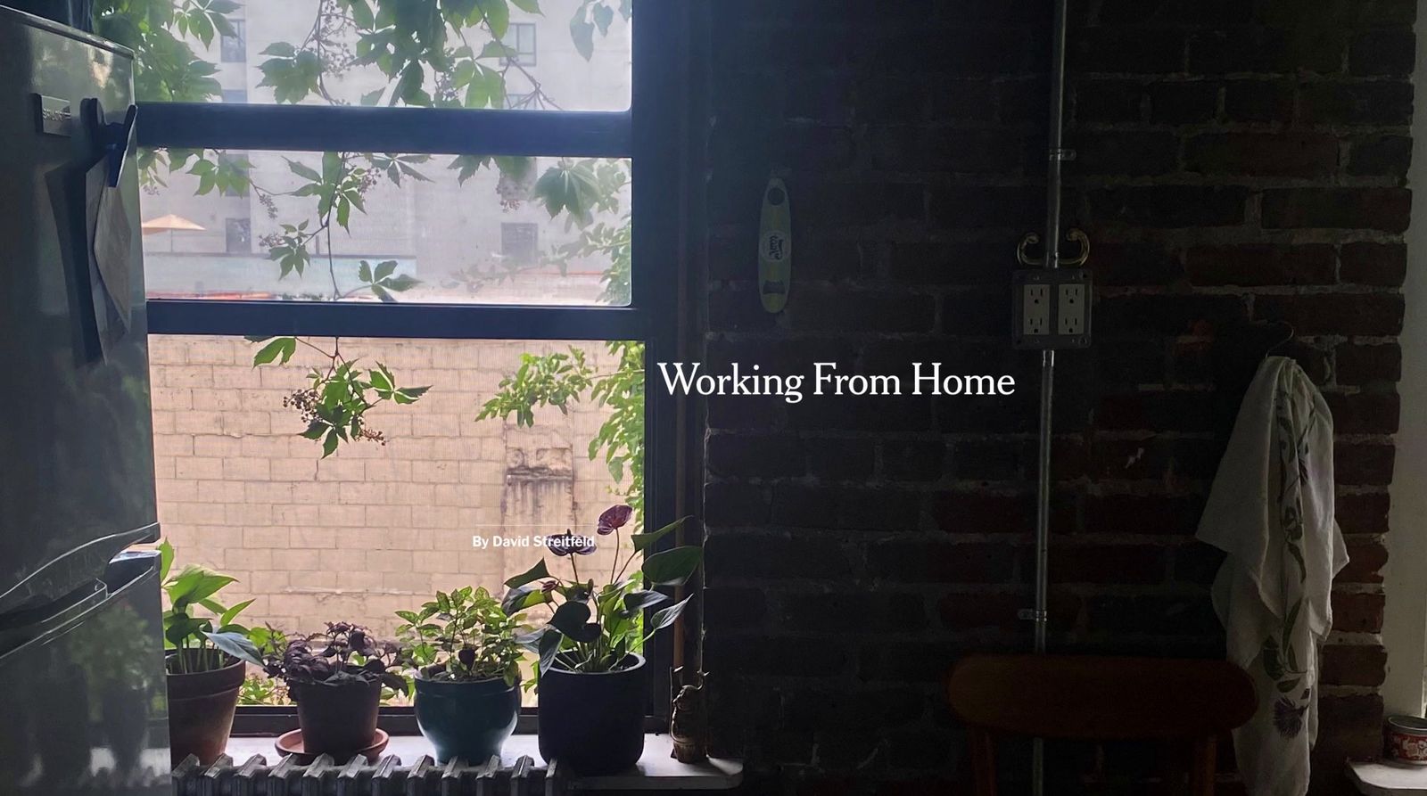 a view of a kitchen through a window