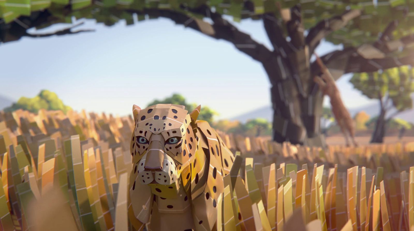 a paper model of a cheetah in a field