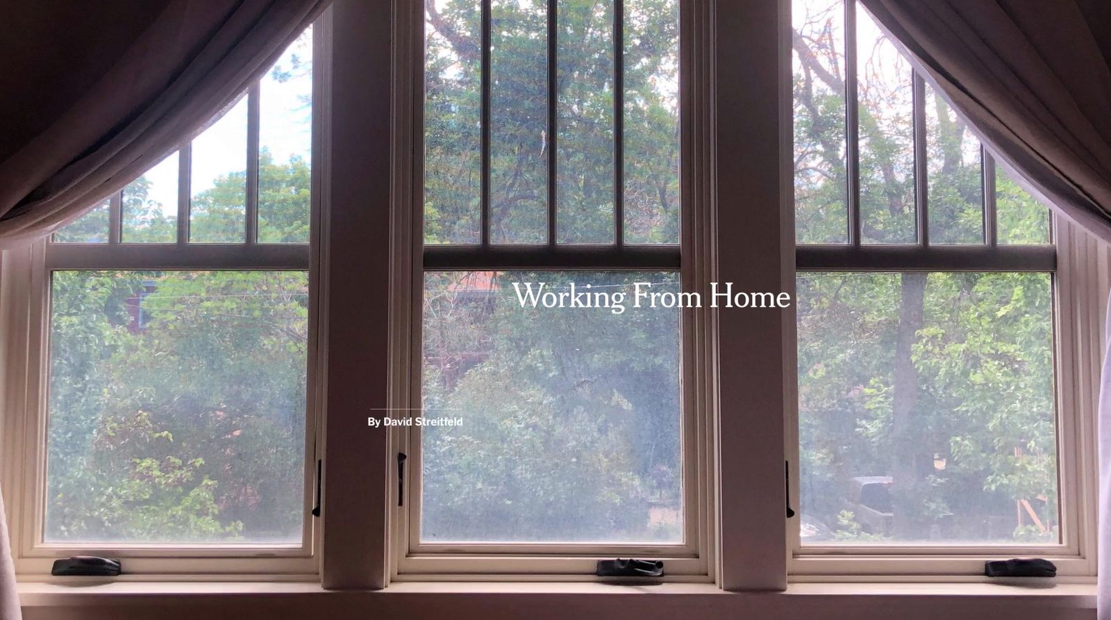 a picture of a window with the words working from home on it