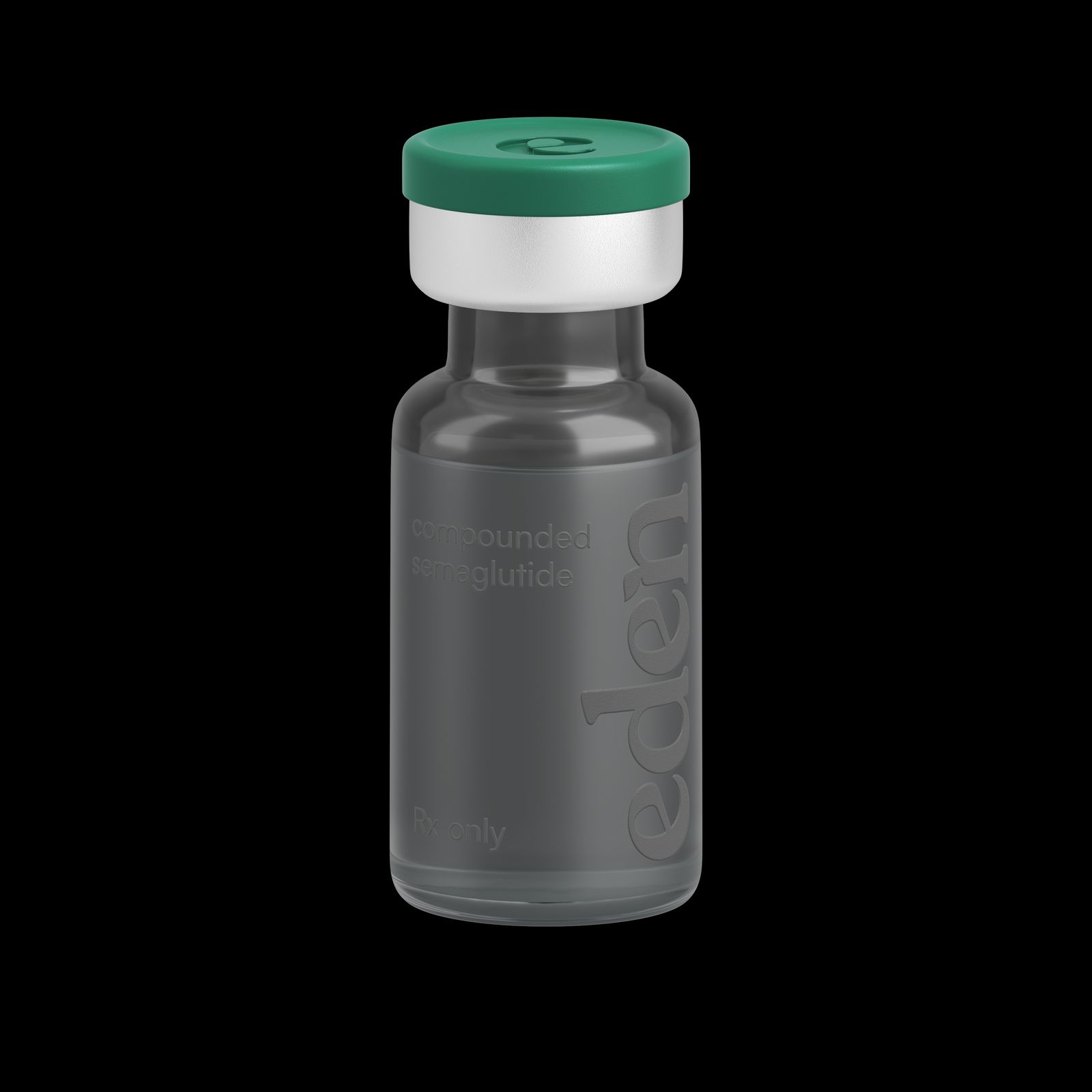 a small bottle with a green lid on a black background