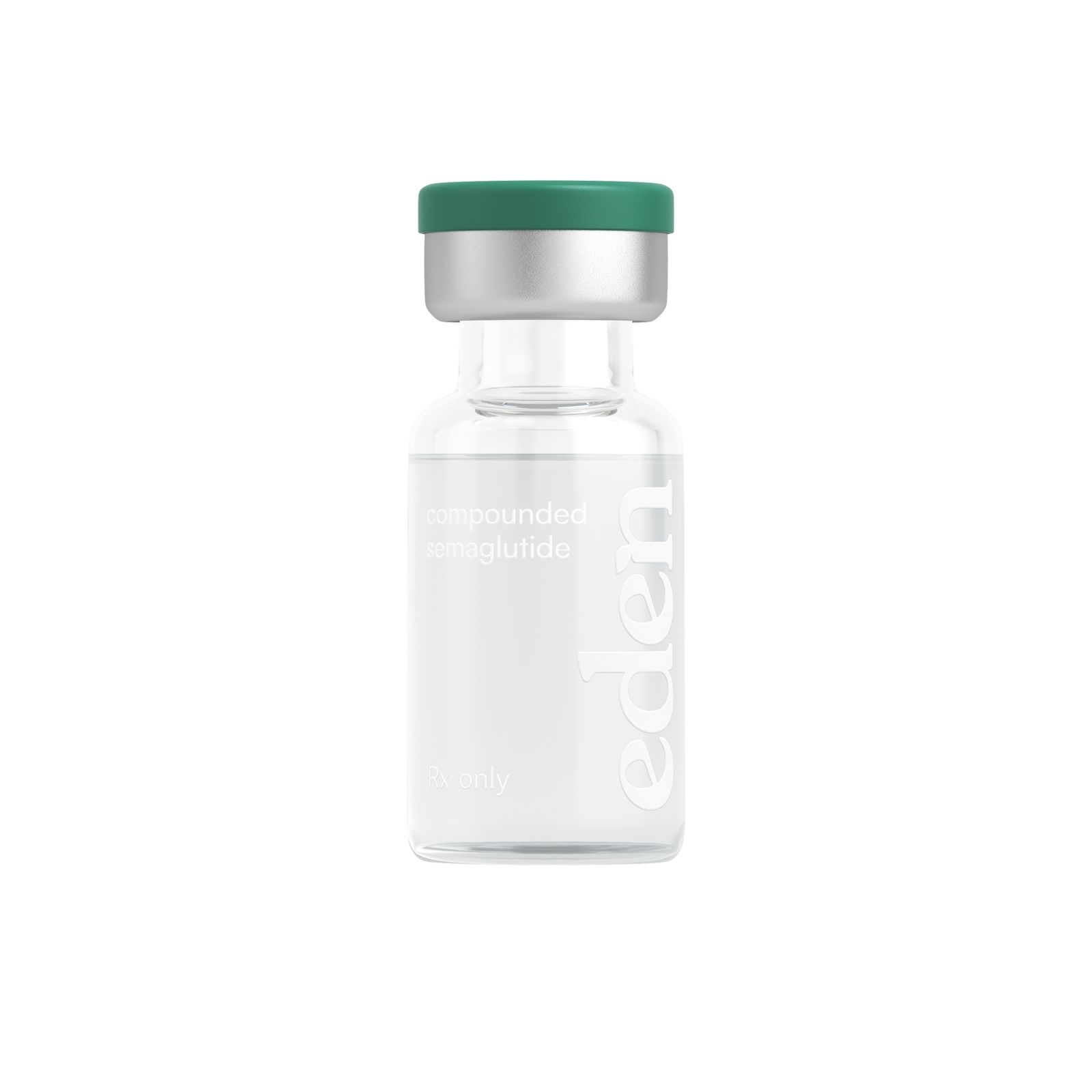 a glass bottle with a green cap on a white background