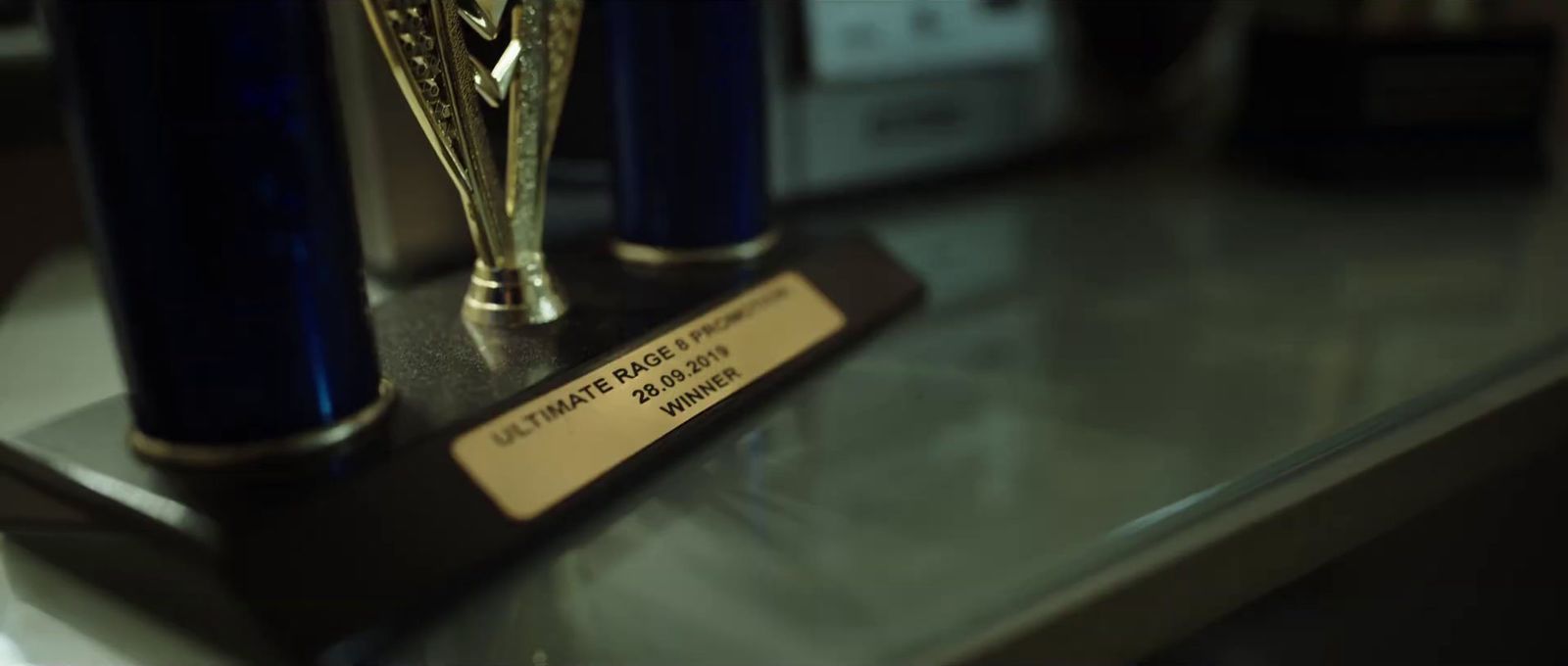 a close up of a trophy on a table