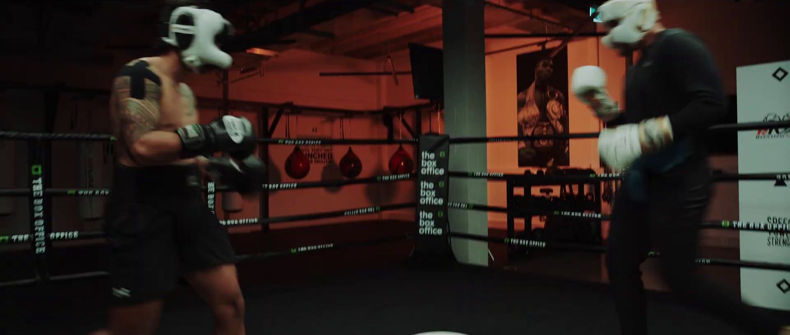 a couple of men standing next to each other in a boxing ring