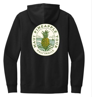 a black hoodie with a pineapple logo on it