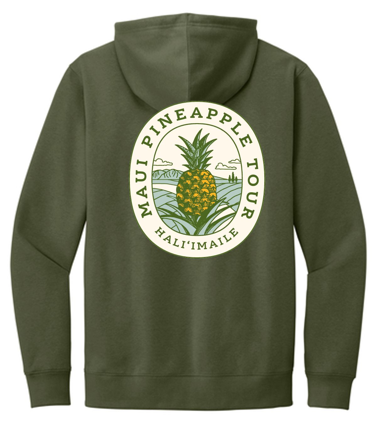 a green hoodie with a pineapple logo on it