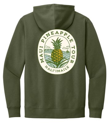 a green hoodie with a pineapple logo on it
