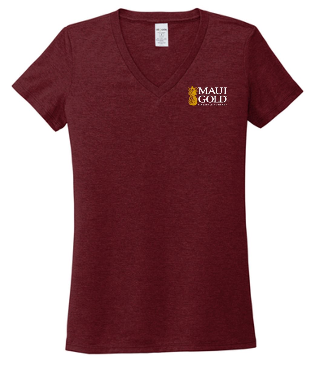 a women's v - neck t - shirt with the logo of a gold