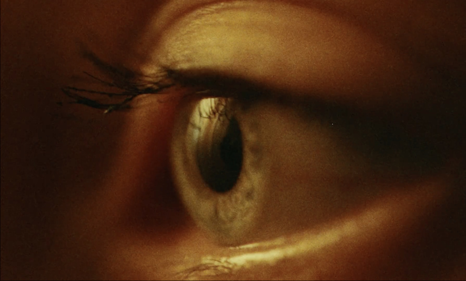 a close up of a person's eye with a blurry background