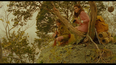 a couple of people sitting on top of a tree