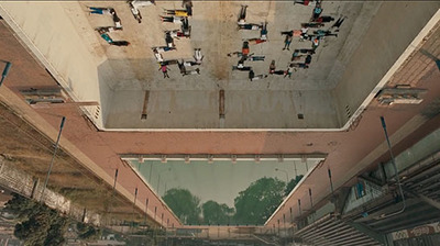 a group of people laying on the floor of a building