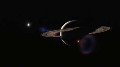 saturn and its rings in the dark sky