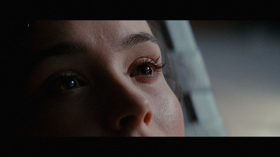 a close up of a woman's face with brown eyes