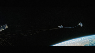 a space station attached to a satellite in outer space